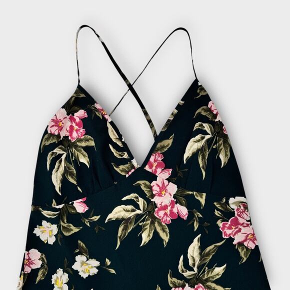 Volcom NEW Haute Tropic Dress Size L Emerald Green Floral Babydoll Strappy Back - Picture 6 of 11